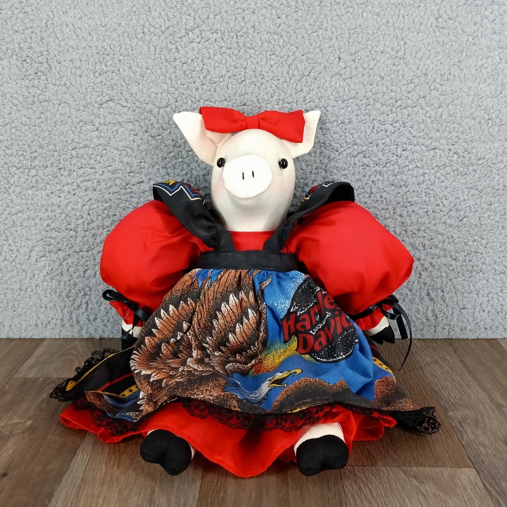 Harley Davidson Pig Plush Doll Eagle Dress Collectible Decor Vintage Handmade